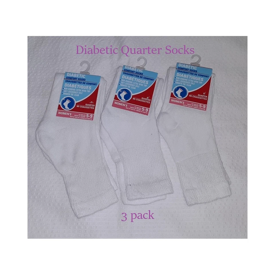 Diabetic Quarter女式3件装白色糖尿病船袜尺寸5-9 — 第 2/3 张图片