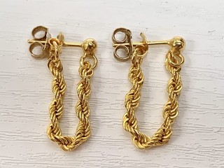 9ct Gold Chain & Back with 14ct Post: Rope Chain Hoop Drop Stud Earrings 1.33gm