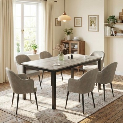 Industrial Dining Table for 6-8 Rectangular Wooden Table with Sturdy Metal Legs