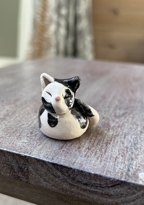 Vintage 80er Ton Katze schwarz weiß Sammlerstück Ornament 