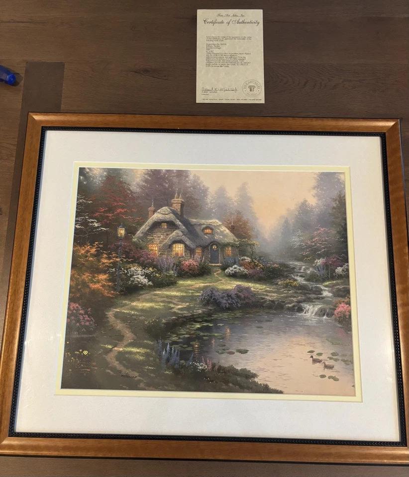 Thomas Kinkade Everett's Cottage 16 x 20 arte enmarcado litografía certificado de autenticidad incluido Foto 2 de 4