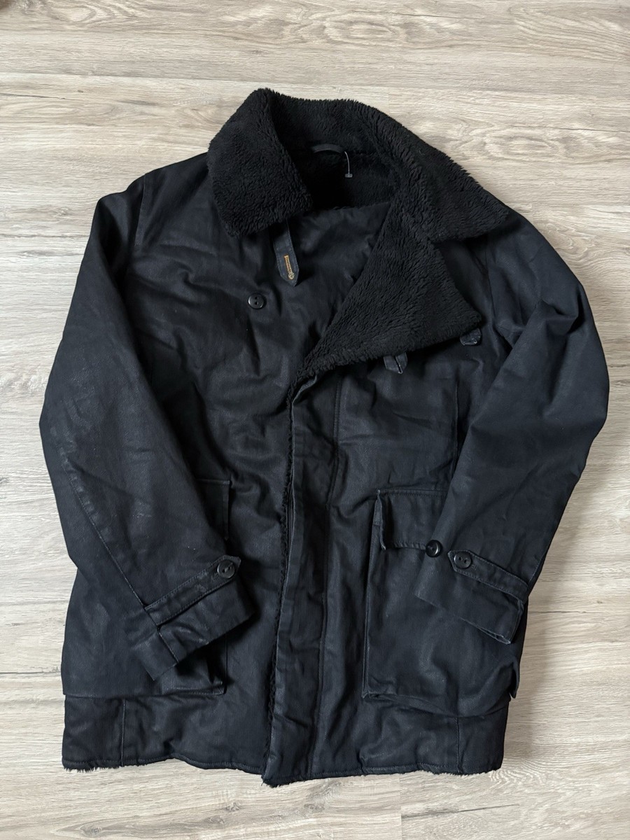 Mens Nudie Jeans Black Wax Coated Pekka Pea Coat Size L XL View 2