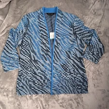 NWT Ming Wang Women's 3/4 Sleeve Blue Knit Heritage Fit Cardigan Sweater Size M