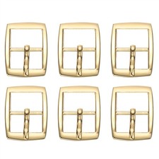 6 Pcs 0.6 Inch Single Prong Buckles Square Center Bar Buckles, Gold Tone