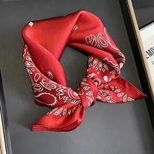 100 Mulberry Silk 21" Square Scarf Women Neckerchief Wrap Bandana Red Paisley