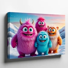 Create A Whimsical Scene Featuring Four Adorable, Fluffy Wall Art Canvas Print