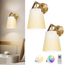 Battery Operated Wall Sconce Set of 2 with Dimmable Remote Bulbs, Gold Batter...
