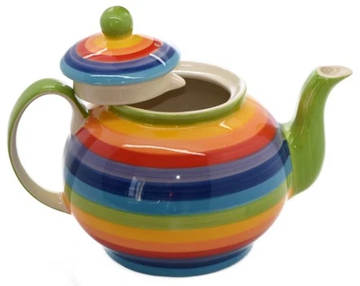 Hand Painted Rainbow Stripe Small Ceramic Teapot by Windhorse