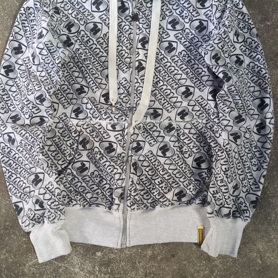 Sudadera con Capucha Harajuku Lovers Para Mujer S Gris Suéter Logo Cordón Preppy Foto 3 de 4