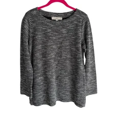 LOFT Petites Marbled Black 3/4 Sleeve Ladies Sweater Top, MP
