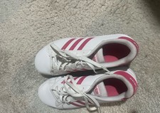 adidas Girls White Pink Striped Lace Up Low Top Sneakers Athletic Shoes