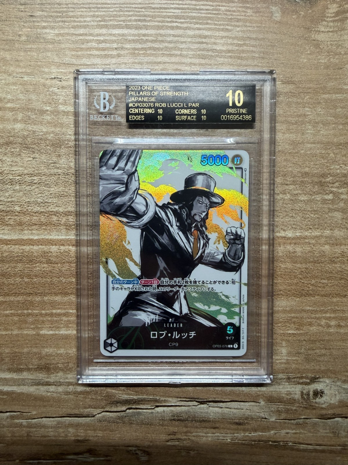 One Piece OP03-076 2023 Rob Lucci Leader BGS Pristine 10 etiqueta negra