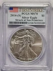 2014 - (S) PCGS MS70 AMERICAN SILVER EAGLE - FIRST STRIKE - STRUCK AT SAN FRAN