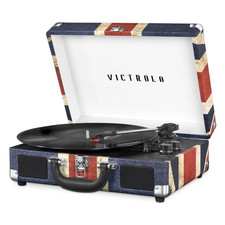 the Journey Bluetooth Suitcase Record Player with 3-Speed Turntable Union Jack