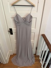 Hayley Paige Women’s Gray Chiffon Formal Dress Gown Twist Front Size 6