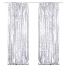2 PCS Silver Sequin Backdrop 2x8 FT Curtains Party Wedding Photography Decor