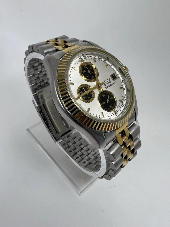 Reloj Citizen Vintage Cronógrafo Cuarzo Hombre Dos Tonos Funciona Foto 2 de 4