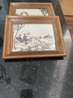 Antique handmade framed embroidery, carriage and horses, English country scene. — photo 2