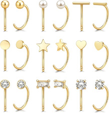 9 Pairs 14K Gold Stay Close Hoop Huggie Half Hoop Earrings Cartilage Helix Open