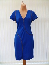 TED BAKER BRIGHT BLUE GOLD MULTI ZIP 60'S PENCIL DRESS 10 (2) £149 EXC H/W