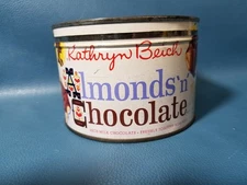 VTG Kathryn Beich Almonds 'n' Chocolate Candy Snack Tin Kettle Fresh