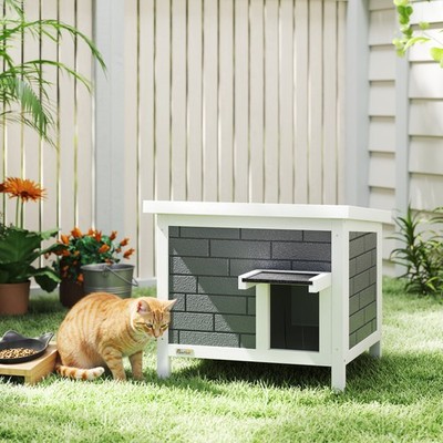 PawHut Outdoor Katzenhaus isoliert Holz Wild Katzenheim mit aufklappbarem Dach