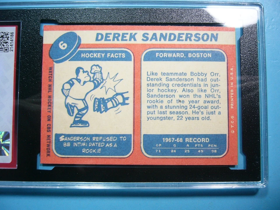 1968/69 TOPPS NHL HOCKEY CARD #6 DEREK SANDERSON KSA 7 NM SHARP+ 68/69 TOPPS - Image 4 of 4