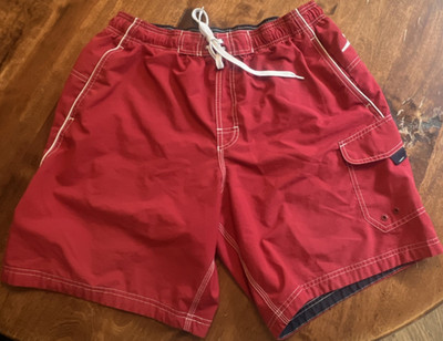 Men's Red Solid Swim Shorts Bottom with Drawstring and Pockets