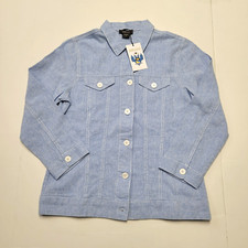 New $185 Pure Amici Jean Jacket LINEN Cotton Blue WOMEN SMALL S Button USA MADE