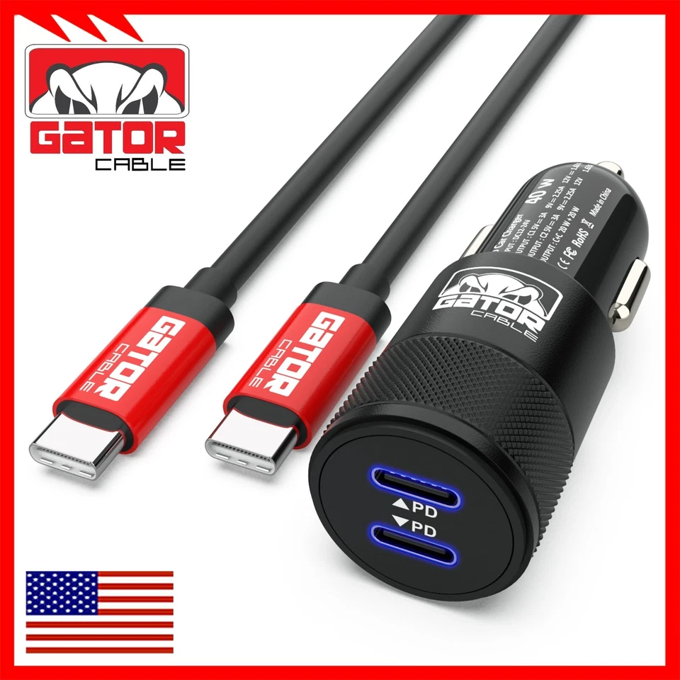 USB C To USB C Cable PD 40W Dual Type C Car Charger Adapter For Samsung iPhone - Image 3 of 4