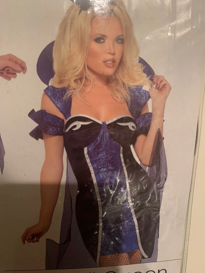 Nuevo Sexy Disfraz Reina Malvada Adulto Talla Med 10-12 Vestido EE. UU. Con Capa y Puños en los Brazos Foto 2 de 4