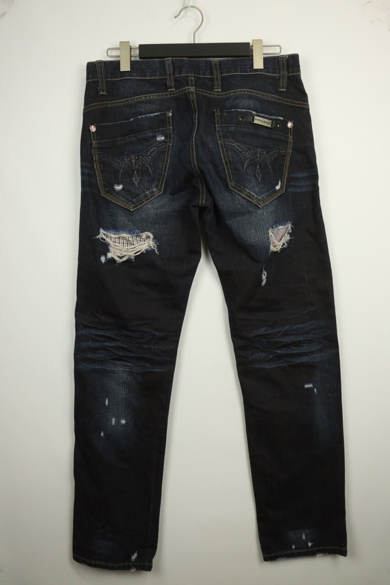 【BAON】Banto Cut Washed Denim Pants CIPO & BAXX Denim ART C-1016 Straight Ripped Distressed