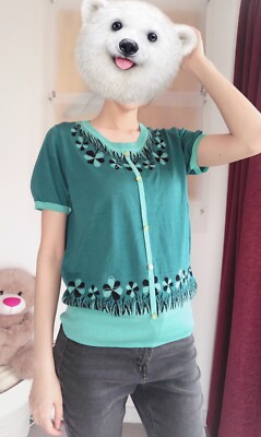 BNWT Zara Green Floral Button Short Sleeve Cardigon Bluse Size 10-12