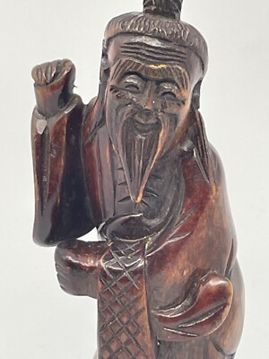 Antique Vintage Hand Carved Wood Wooden Asian Chinese Figurine Statue Old Man