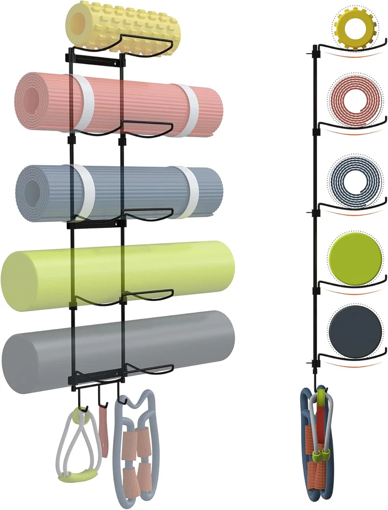 Yoga Mat Holder Wall Mount, Wall Rack Organizer, Storage Foam Roller and Block,