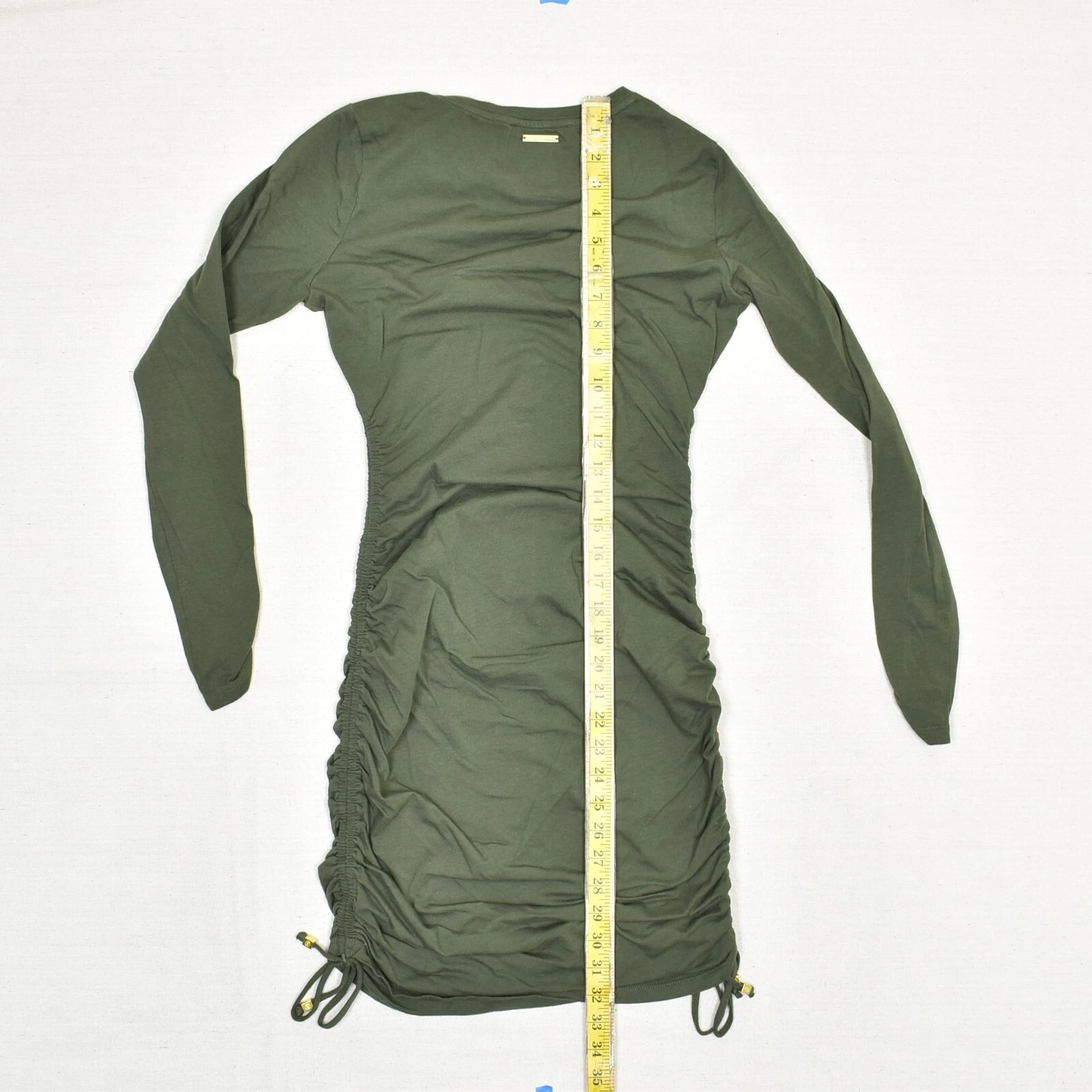 Michael Kors Mini Abito Donna Increspato Manica Lunga Tinta Unita Poliestere Verde Taglia S