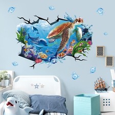 wondever Large Sea Turtle Under The Sea Wall Stickers 3D Underwater Dolphin T...