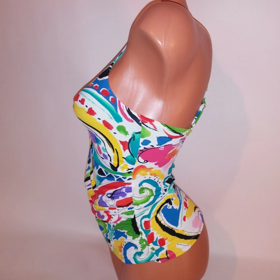 Tankini de natación Anne Cole XS colorido halter cuello alto ligeramente acolchado con aros Foto 3 de 4