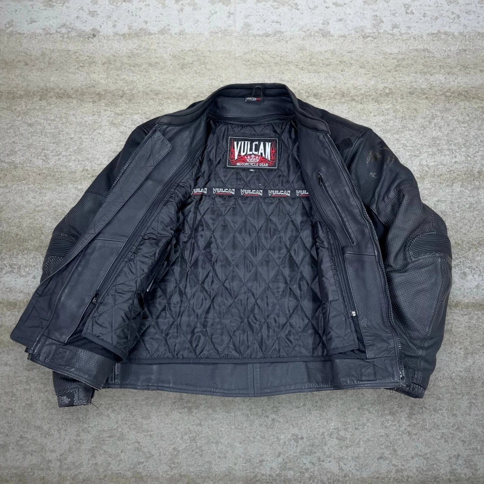 Chaqueta De Colección Vulcan Cuero Genuino Para Hombres XL Jet Negro Motociclista Estilo Detroit Años 90 Foto 2 de 4