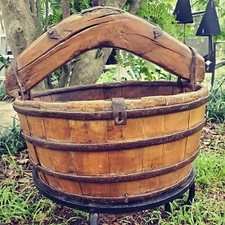 Vintage 19th Century Asian Wooden Well Bucket