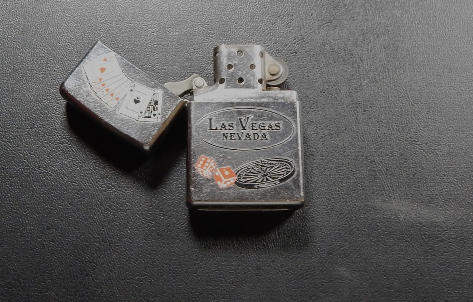 Las Vegas Zippo, Dice, Cards, Roulette Wheel, P.W.Y. Engraved on back