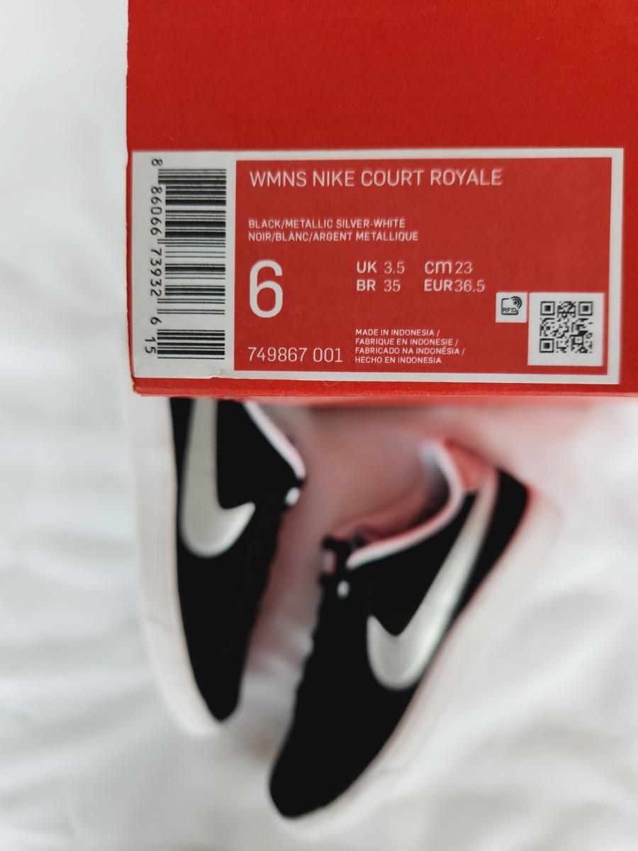 SZ 6 WOMEN'S NIKE COURT ROYALE LOW BLACK SILVER SNEAKERS
