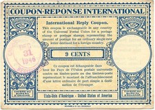 USA 1946 Internationale Antwortschein zu 9 Cent viol. K2 "CHICAGO / REGISTERED"