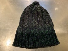 Chunky Knit Navy Blue Green Tweed Beanie Hat Pom Pom One Size