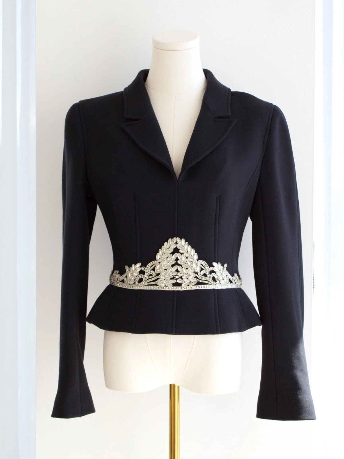 Top Jacket Chanel Vintage Autunno 2002 Blu Navy Impreziosito Argento Cristallo 02A