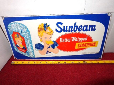 7 3/8 x 15 SUNBEAN BATTER WHIPPED BREAD ADV. SIGN DIE CUT METAL PORCELAIN  S 305