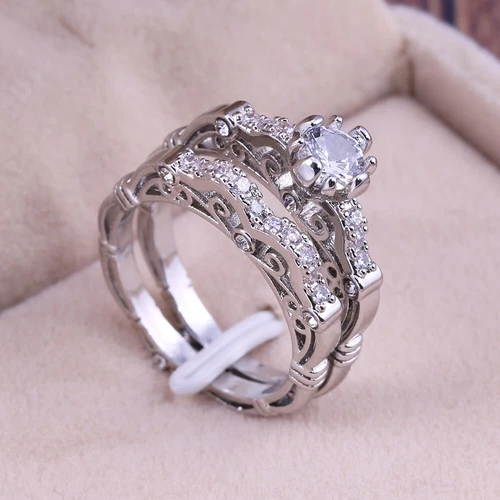 Vintage Style Wedding Ring Set 1.95CT Simulated Diamond Bridal Set Silver plated