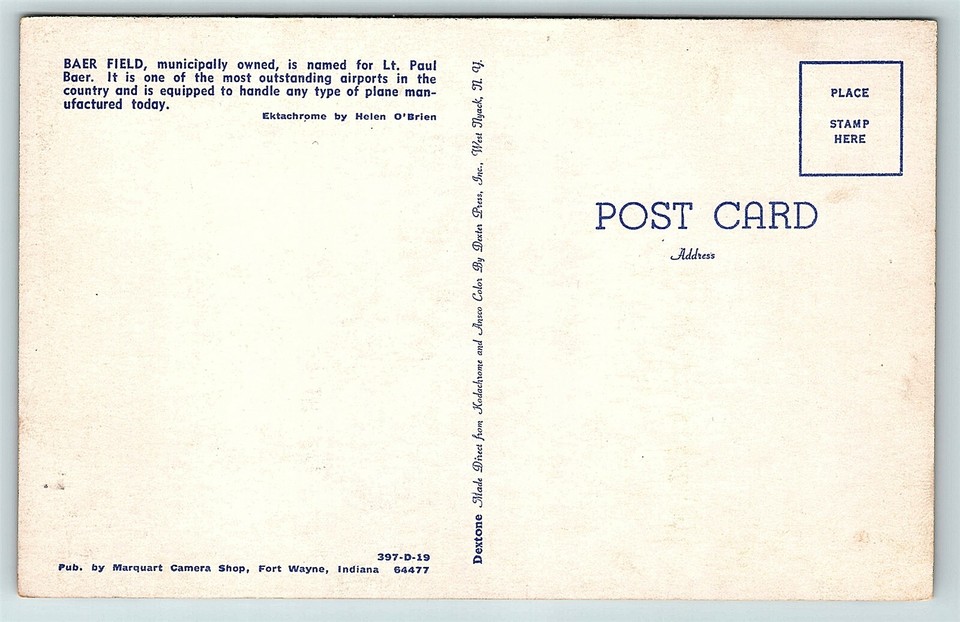 Postcard IN Fort Wayne Baer Field Airport Building Control Tower D12 eBay