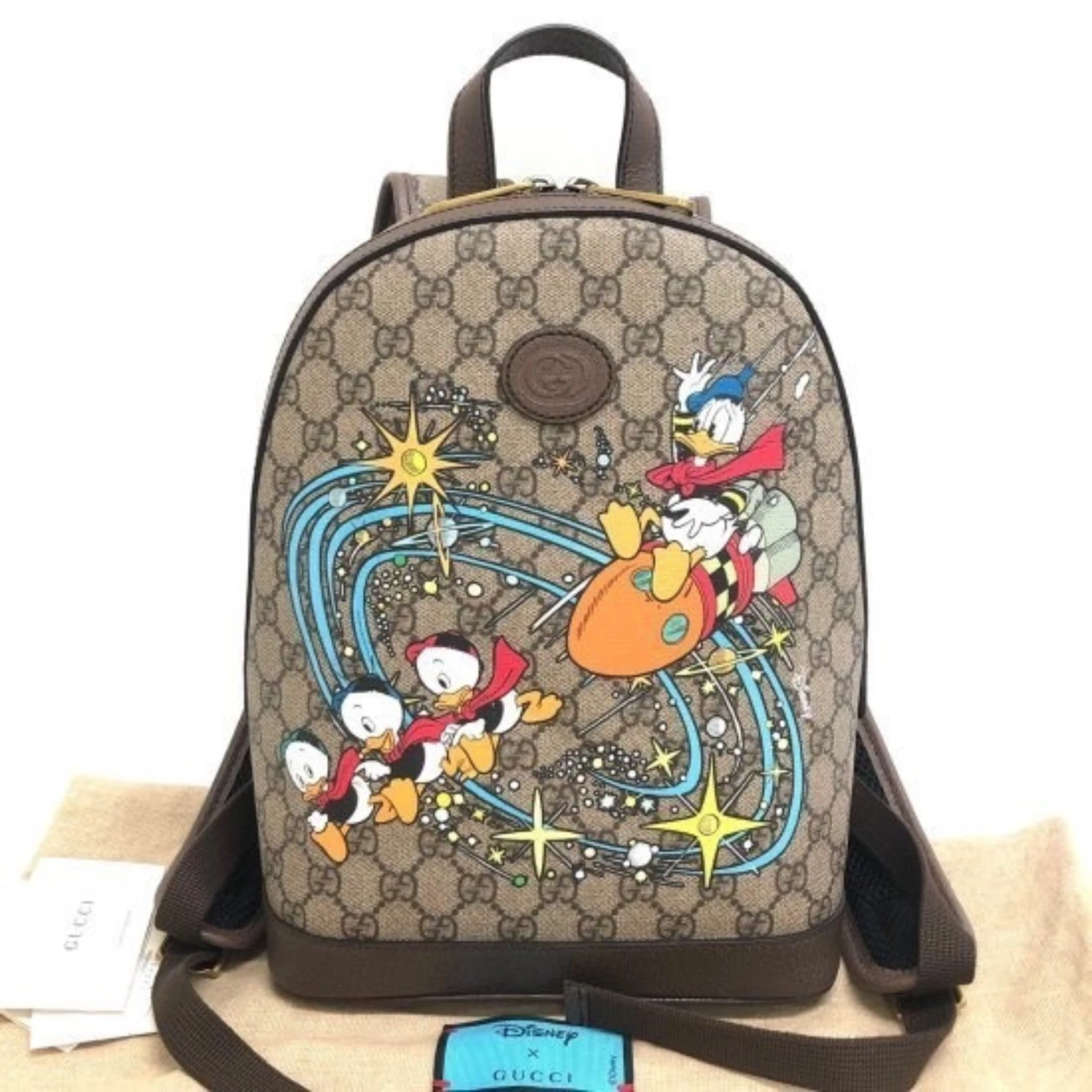 Sac à dos Gucci x Disney GG Supreme Donald Duck marron imbriqué authentique
