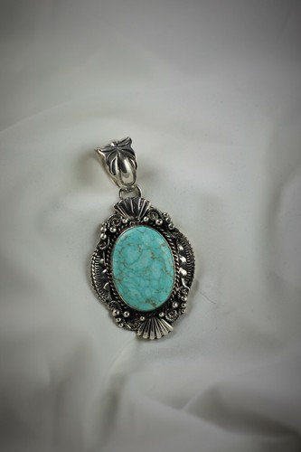 Colgante Turquesa Plata Esterlina .925 Personalizado Hecho a Mano Natural Firmado - Imagen 2 de 5